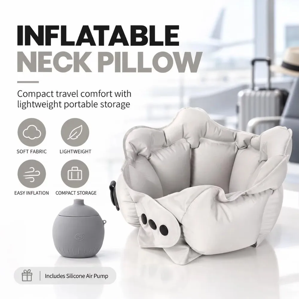 Ultra-Light Inflatable Travel Pillow Cooling Fabric Leak-Proof Travel Neck Pillow Foldable Press Air Pump Air Pillow
