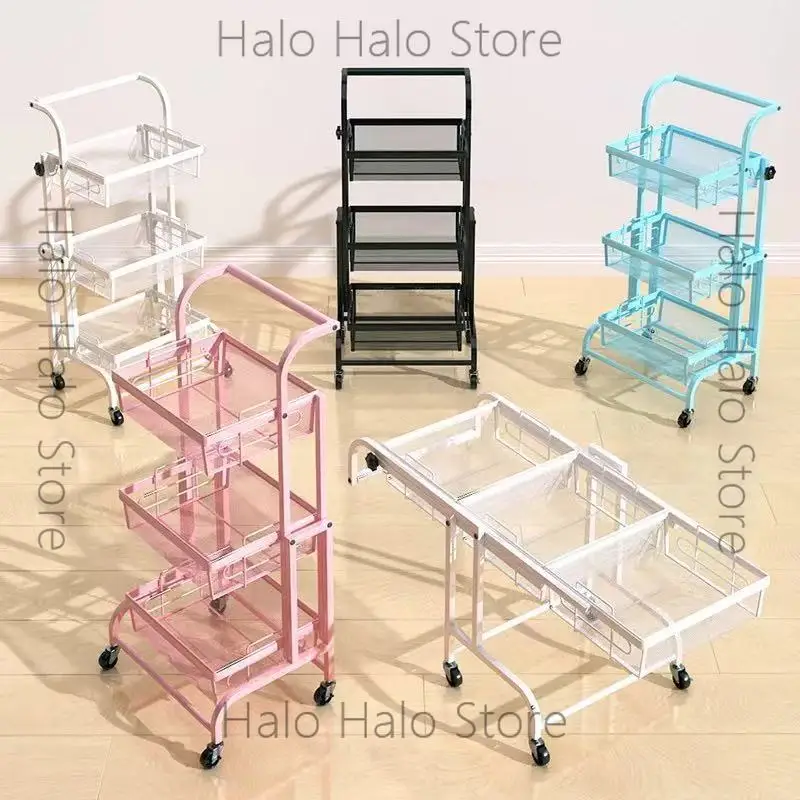 

Foldable mobile trolley rack floor stainless steel large capacity