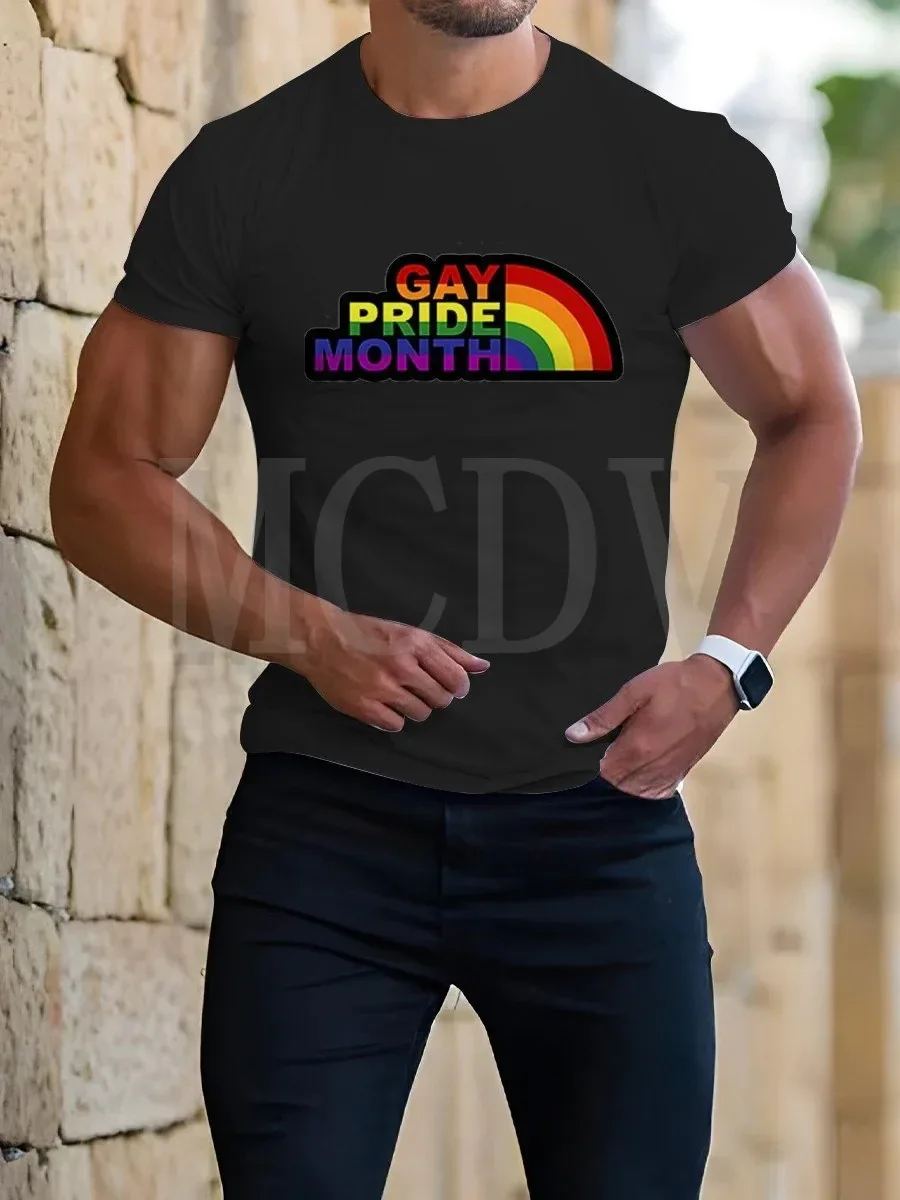 2023 Summer Men's Printed Casual Crew Neck Short Sleeve T-Shirt The Colorful Pride Month Rainbow Casual 3D Printed T Shirt