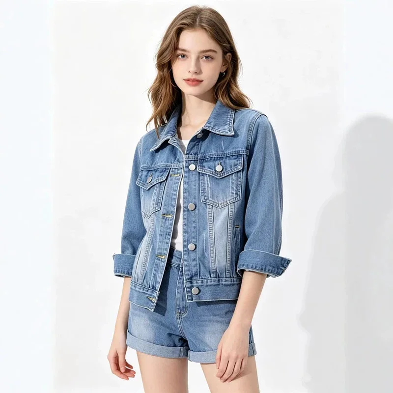 Women Denim Jacket Spring Autumn Short Coat Pink Jean Jackets Casual Tops Purple Yellow Purple Blue Loose Tops Lady Outerwear