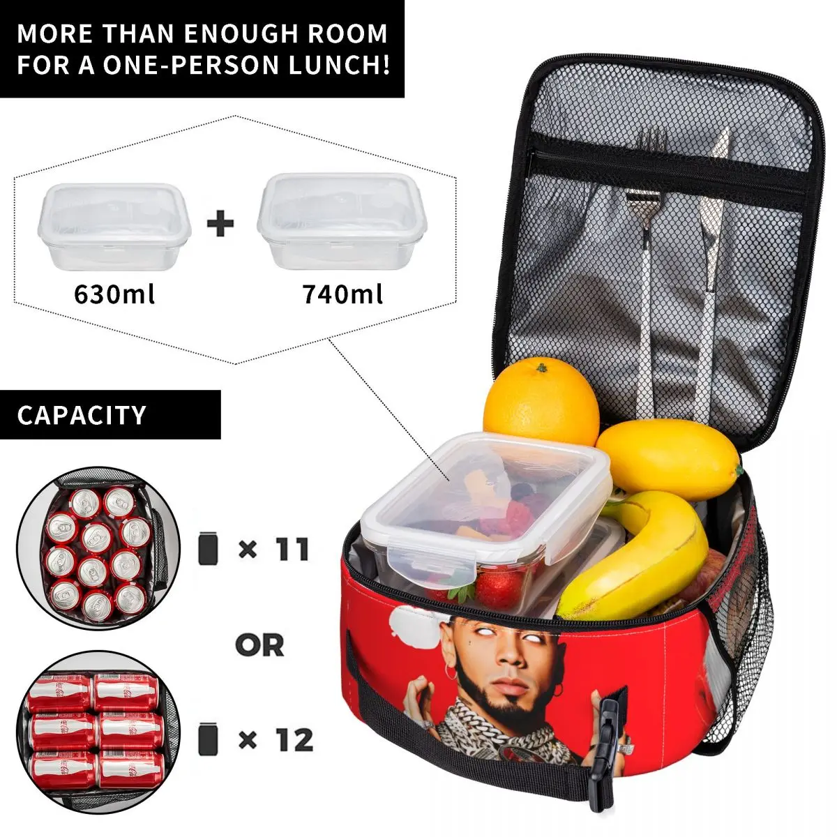 Puerto Rican Rapper A-Anuel AA Lunch Bag Fun Lunch Box For Unisex School Portable Cooler Bag Oxford Custom Thermal Tote Handbags