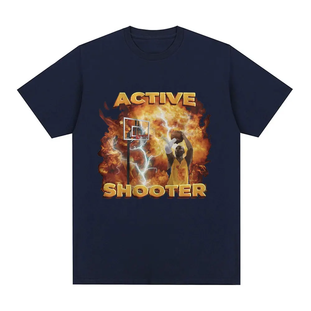 Active Shooter Funny Basketballer Meme Graphic T-shirt Men Fashion Short Sleeve T-shirts Cotton Casual Oversized T Shirts Unisex