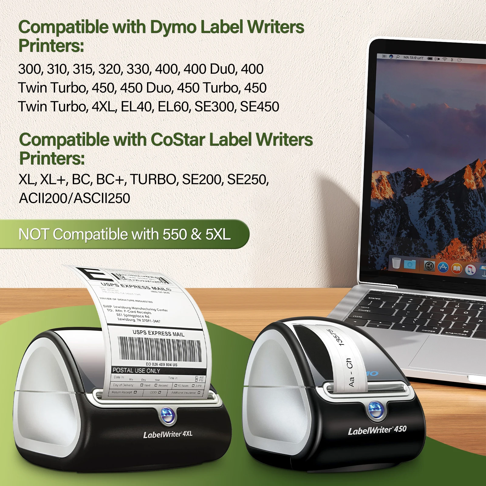 1-20 Pack A30252 Compatible with DYMO 30252 Address/ Barcode Labels Replacement for Dymo Labelwriters 450 4XL 400 Duo 450 Twin Turbo Label Printers 350/Roll 1-1/8