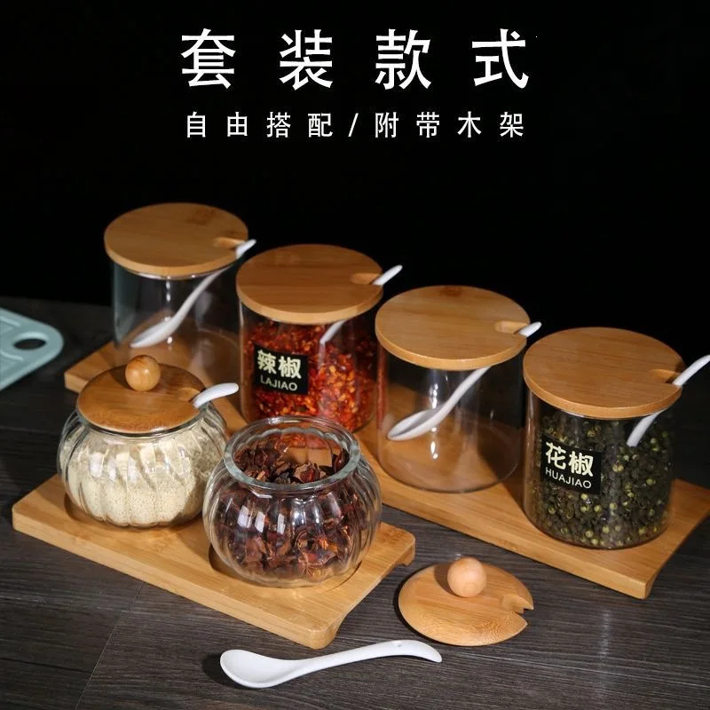 Nordic Style Glass & Ceramic Spice Jars Set, Multifunctional Kitchen Seasoning Containers with Airtight Lids