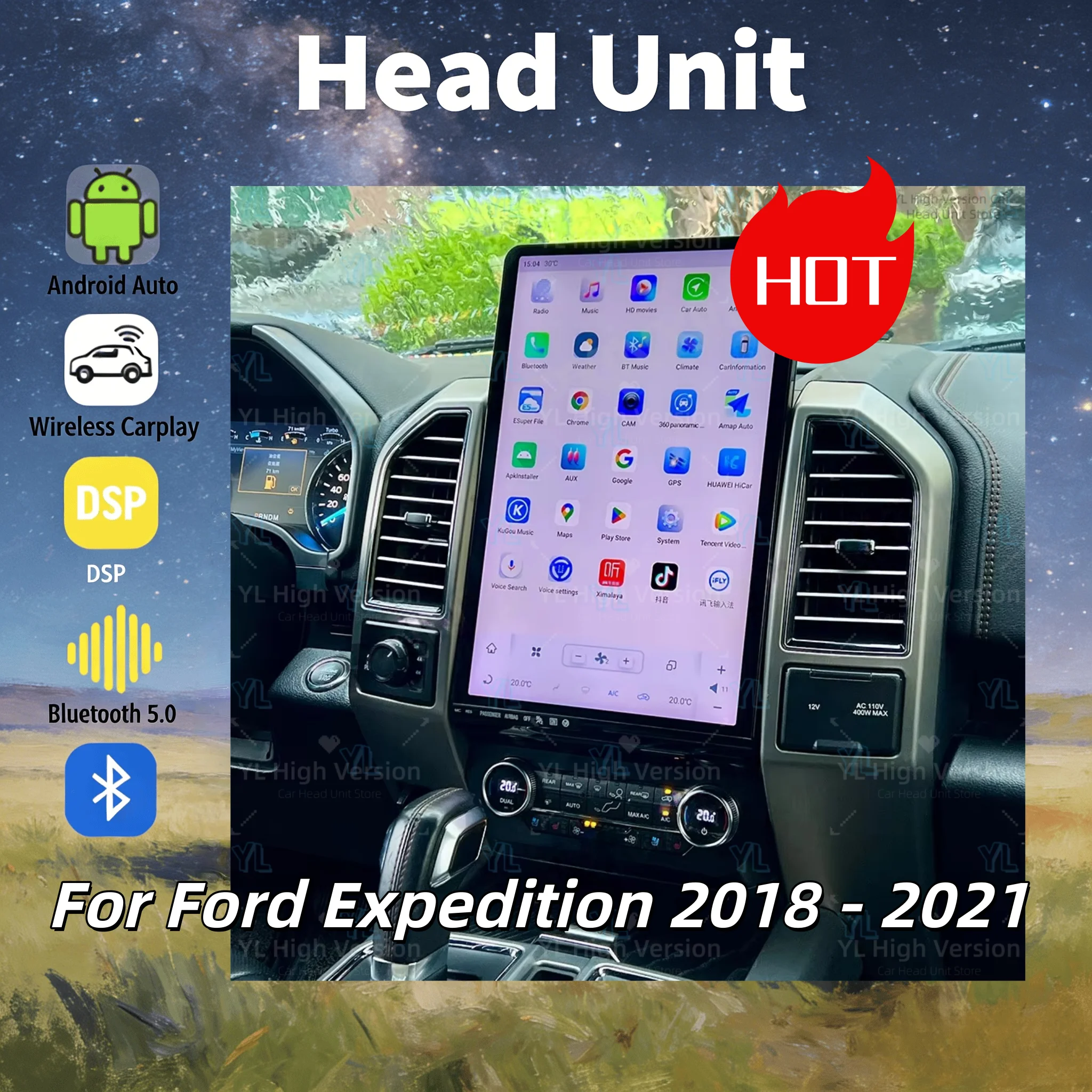 

Автомагнитола Qualcomm с Android 13 и сенсорным экраном для Ford Expedition 2018-2021, GPS-навигация, мультимедийная система, Bluetooth, 4G