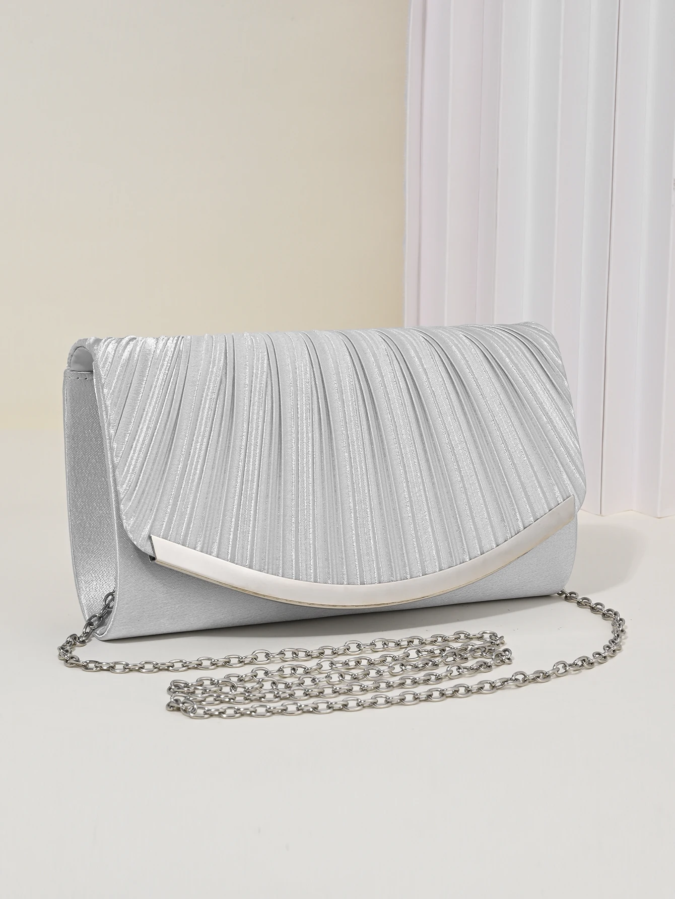 Elegant Pleated Evening Bag, Solid Color Textured Envelope Dinner Bag, Perfect Clutch For Party, Wedding And Banquet view 5
