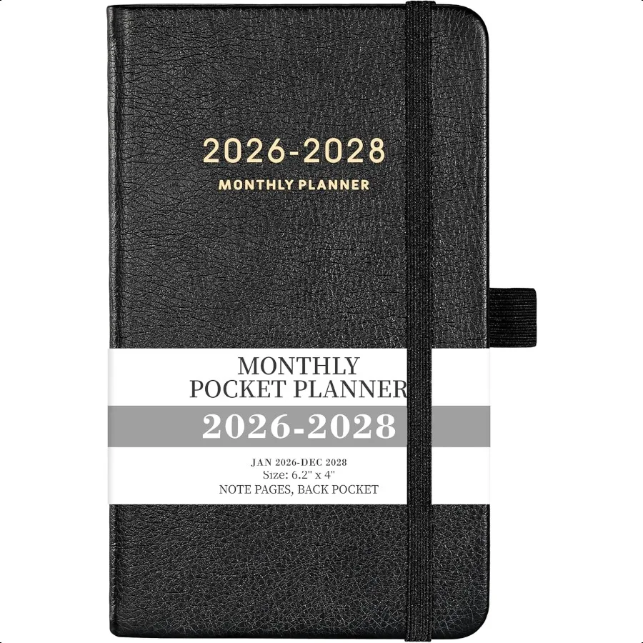 

20262028 Pocket Planner 3 Year Monthly Planner 20262028 Jan.2026 Dec.2028 6.2 x 4 60 Note Pages Contacts Back Pocket Black