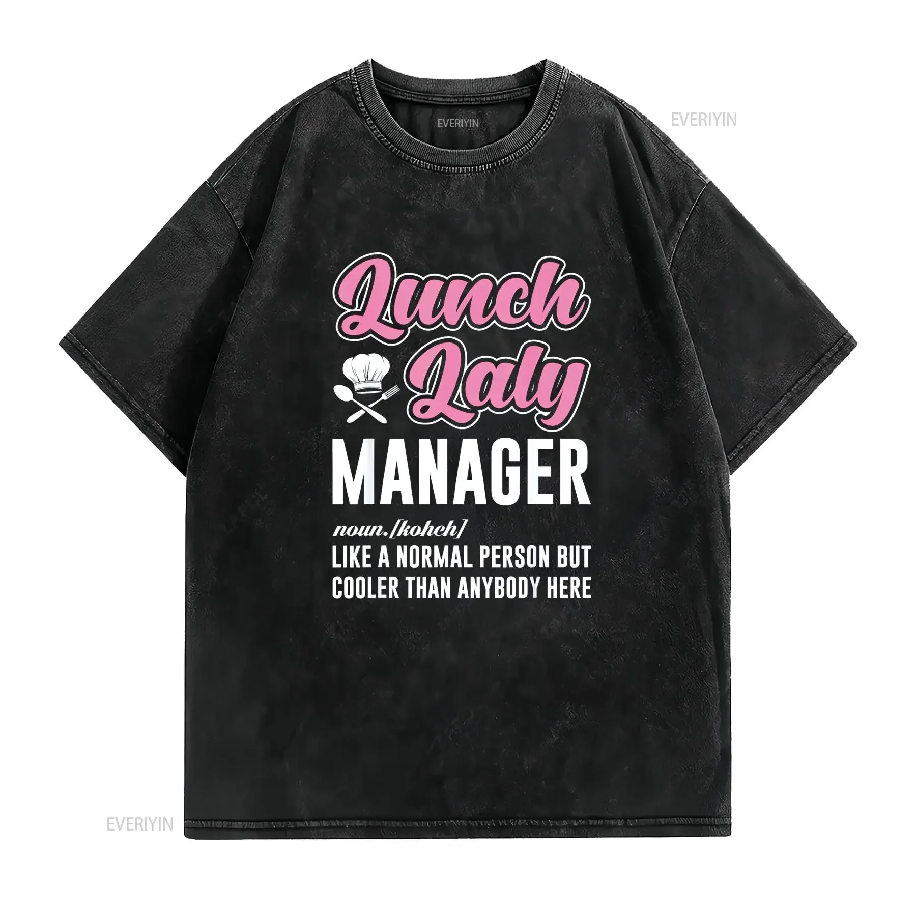 Lunch Lady Manager T Shirt vintage Washed Stylish Unisex Casual Slightly streetwear Soft fashion Comfortable Breathable