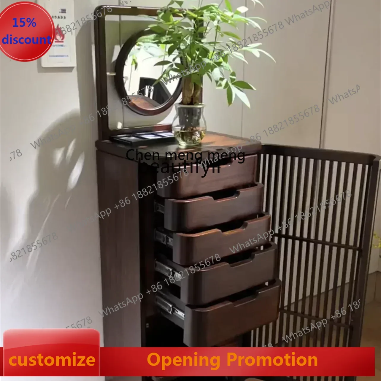

smt7486 New Chinese ebony wood chest cabinet solid wood storage side cabinet bedroom light luxury corner cabinet with mirror ss