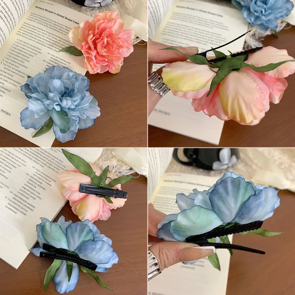 

Gradient Color Flower Side Clip Vacation Beach Hair Barrettes Hair Accessories Simulation Flower Hairpin Peony Flower Hair Clip