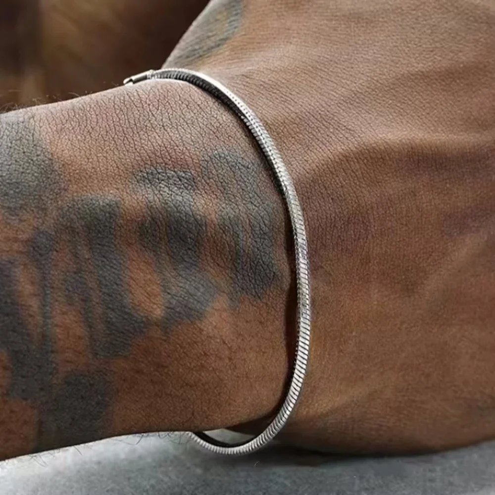 

925 sterling silver 3MM Snake Chain Bracelet Men Hip Hop Simple Bracelet For Women Fashion Charm Punk Party Jewelry Wholesale