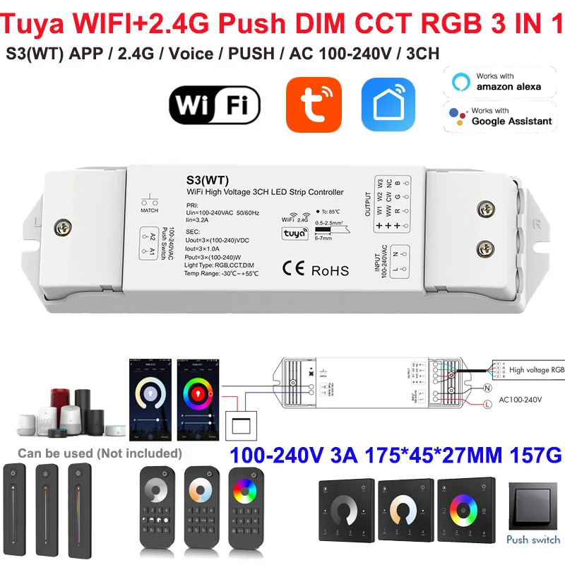 

10 Wifi 5 in1 LED Controller WT5 Tuya TW5-4 RGBCCT Controller DC12-24V Dimmer CCT RGB RGBW Strip Light Glass Touch Panel 2.4G RF