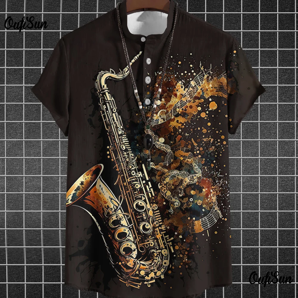 Vintage Shirts For Mens Music Shirts Retro Saxophone Graphic Clothing Summer Oversized Short Sleeve Tops Street Men\'s Shirt Tees