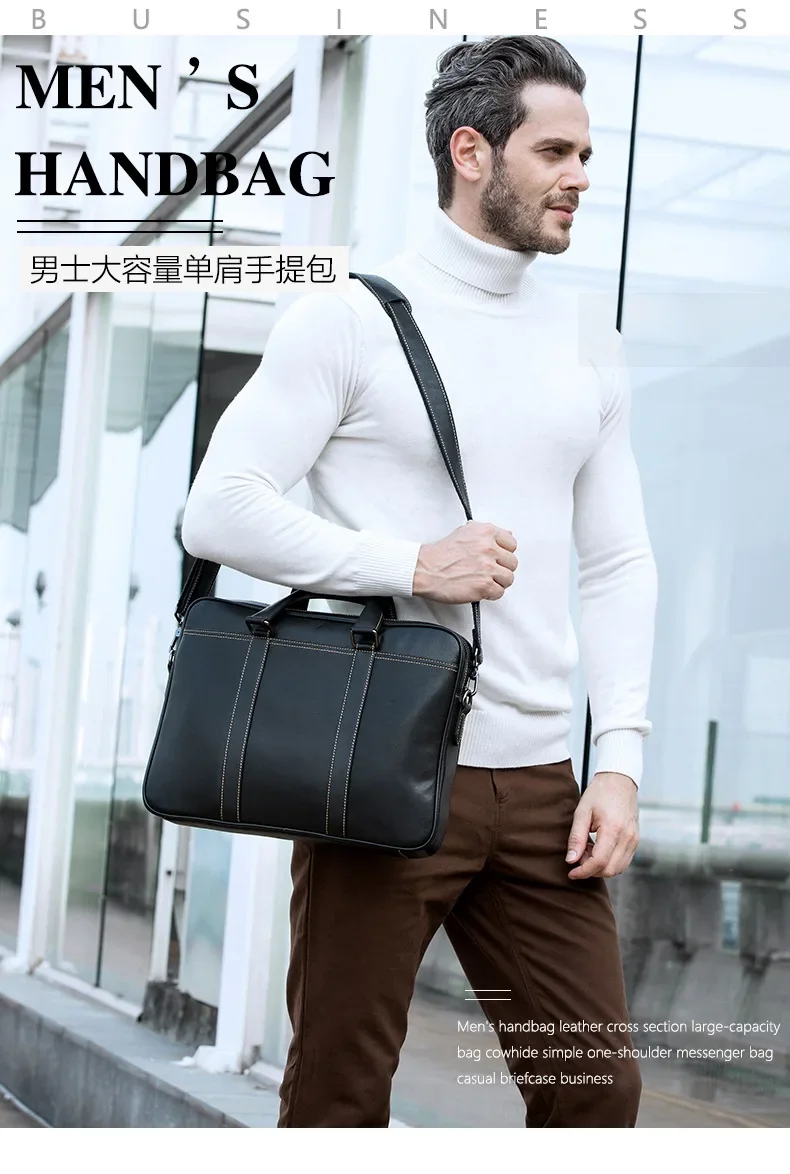 high-quality Genuine leather men\'s briefcase business handbag computer bag men\'s cowhide shoulder crossbody bag official bag