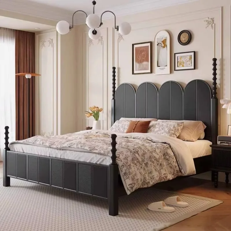 Cheap Designer Double Bed Frame Black Storage Floor Home Double Bed Queen Sleeping European Letto Matrimoniale Nordic Furniture