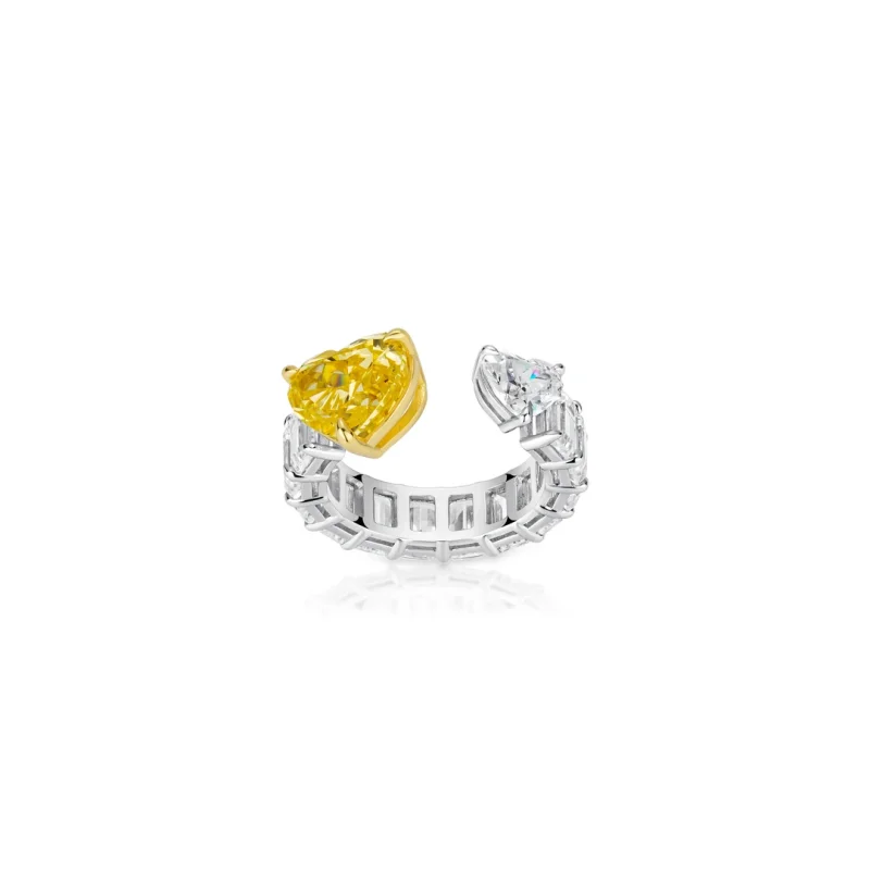 Bellux 925 Silver Synthetic Zircon Ring with Yellow Peach Heart Diamond Light Luxury Fashion Versatile Open End Ring