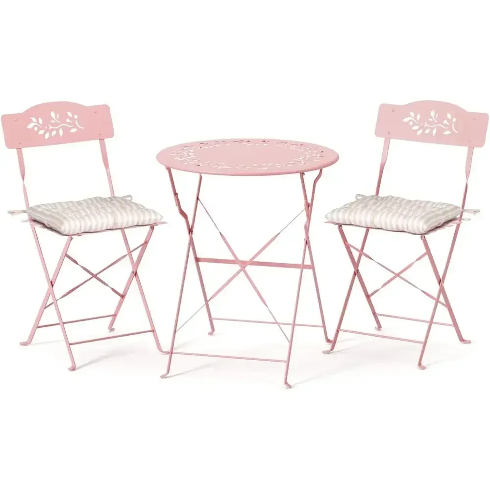 2-3 Piece Outdoor Bistro Set with Olive Leaf Design and Cushions for Patio, Balcony, Garden, Porch, Yard in Pink
