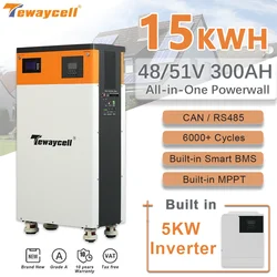 Tewaycell 300AH 15KWH Powerwall LiFePO4 Battery Pack 48/51V All-in-One Lithium iron Phosphate CAN RS485 Monitor Built-in-BMS DDP