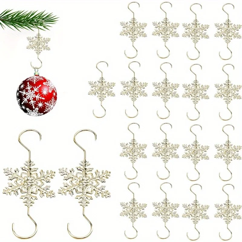 20pcs Silvery Snowflake Ornament Hooks Metal Wire Hangers Christmas Tree Hanging Hooks For Xmas Home Holiday Party Decoration