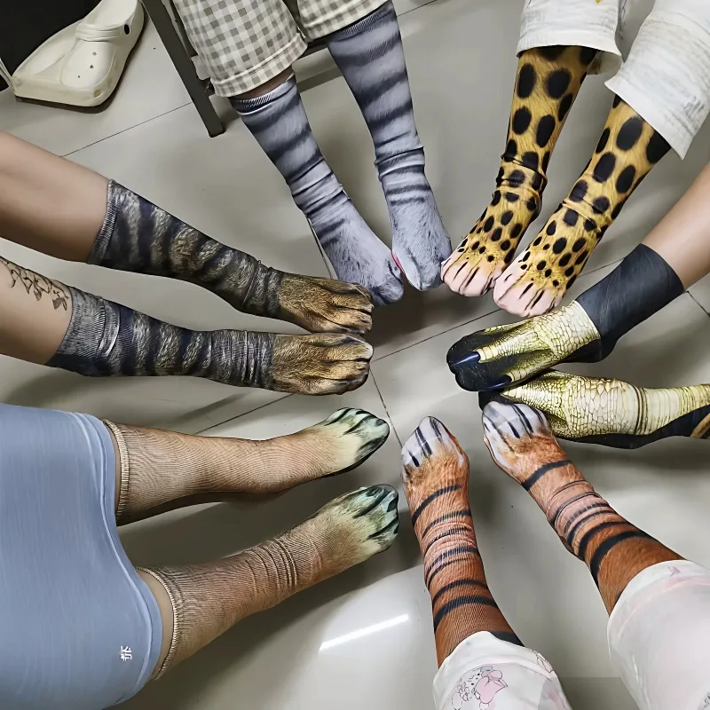 

Funny 3D Printed Animal Paw Socks Cute Design Novelty Crew Socks for Women Men