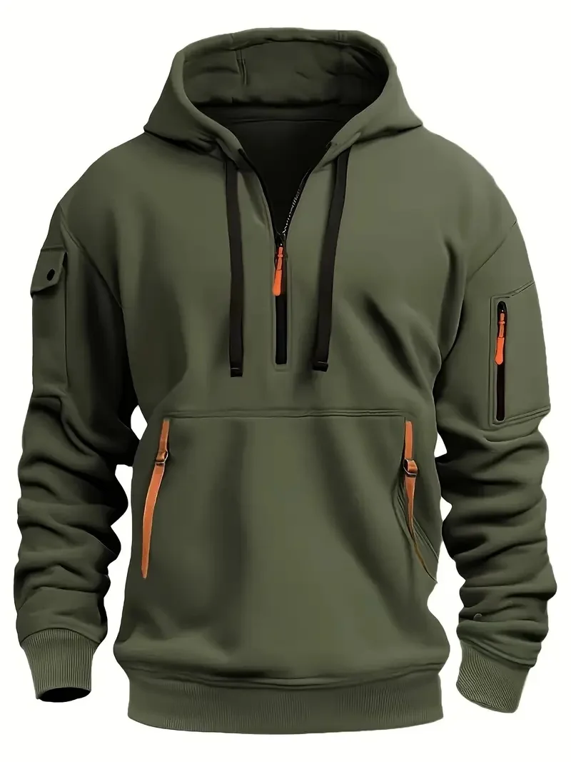 

Spring and Autumn men's casual fashion sweater, half-open zipper collar, fitness sports hooded shirt men's jacket