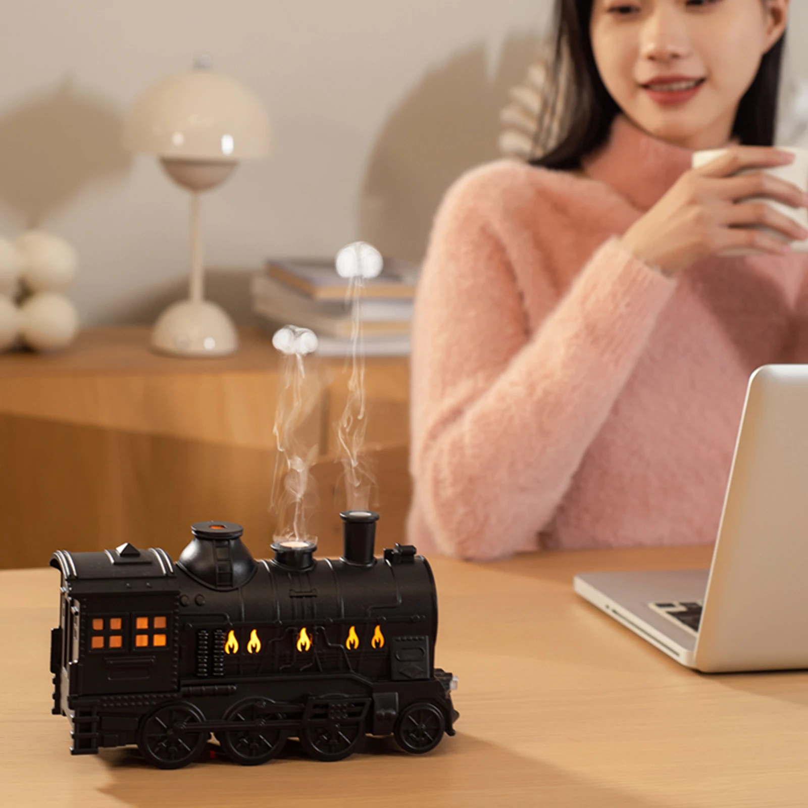 

300ML Vintage Steam Train Essential Oil Diffuser with 2-Color LED Light/2 Mist Modes Aromatherapy Diffuser for Office Bedroom