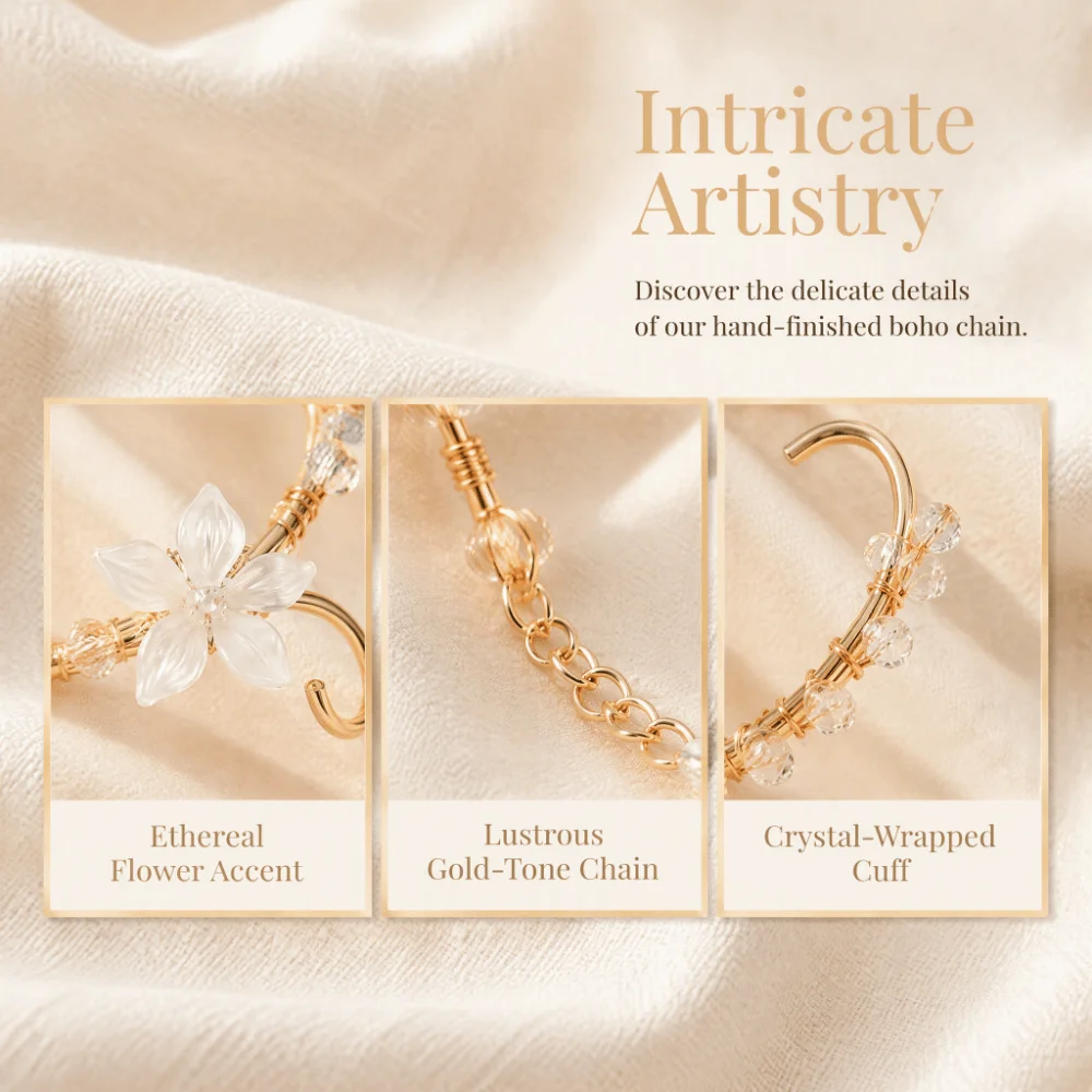 Artificial Integrated Finger Chain Bracelet Six-Leaf Flower Hollow Out Spiral Gold Arm Cuff Vintage Armlet Pearl Bracelet