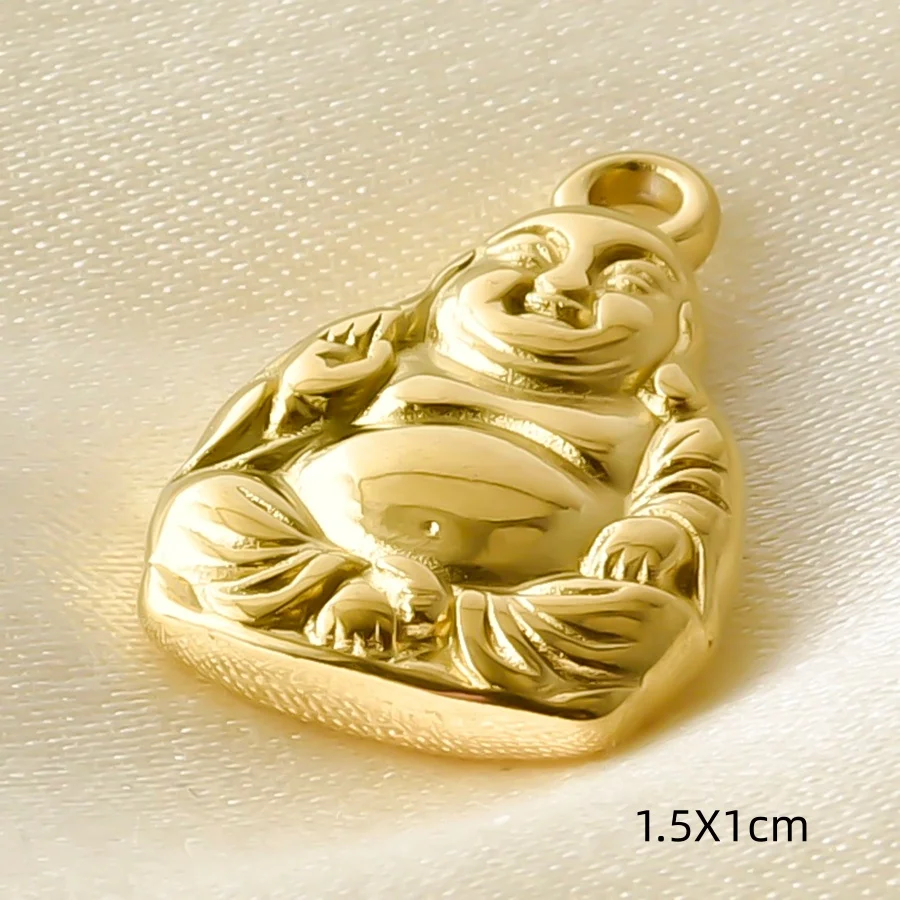 5 Stück goldfarbene Buddha-Kopf-Om-Anhänger, Fatima-Hand, Baum, Lotus, Edelstahl-Anhänger für die Schmuckherstellung, Halskette, Schlüsselanhänger, Zubehör – Detail 15