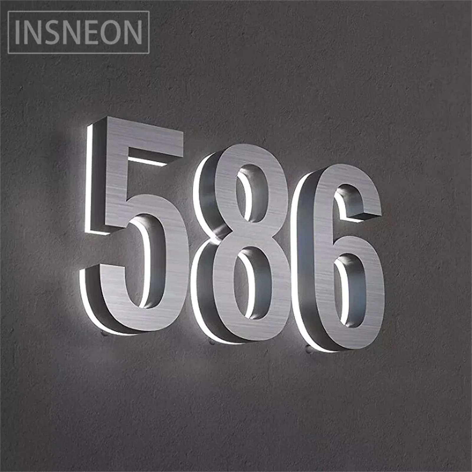 Stainless Steel LED House Number Outdoor Metal Door Marker Back Illuminated 3D Number Sign Address Plate Weatherproof