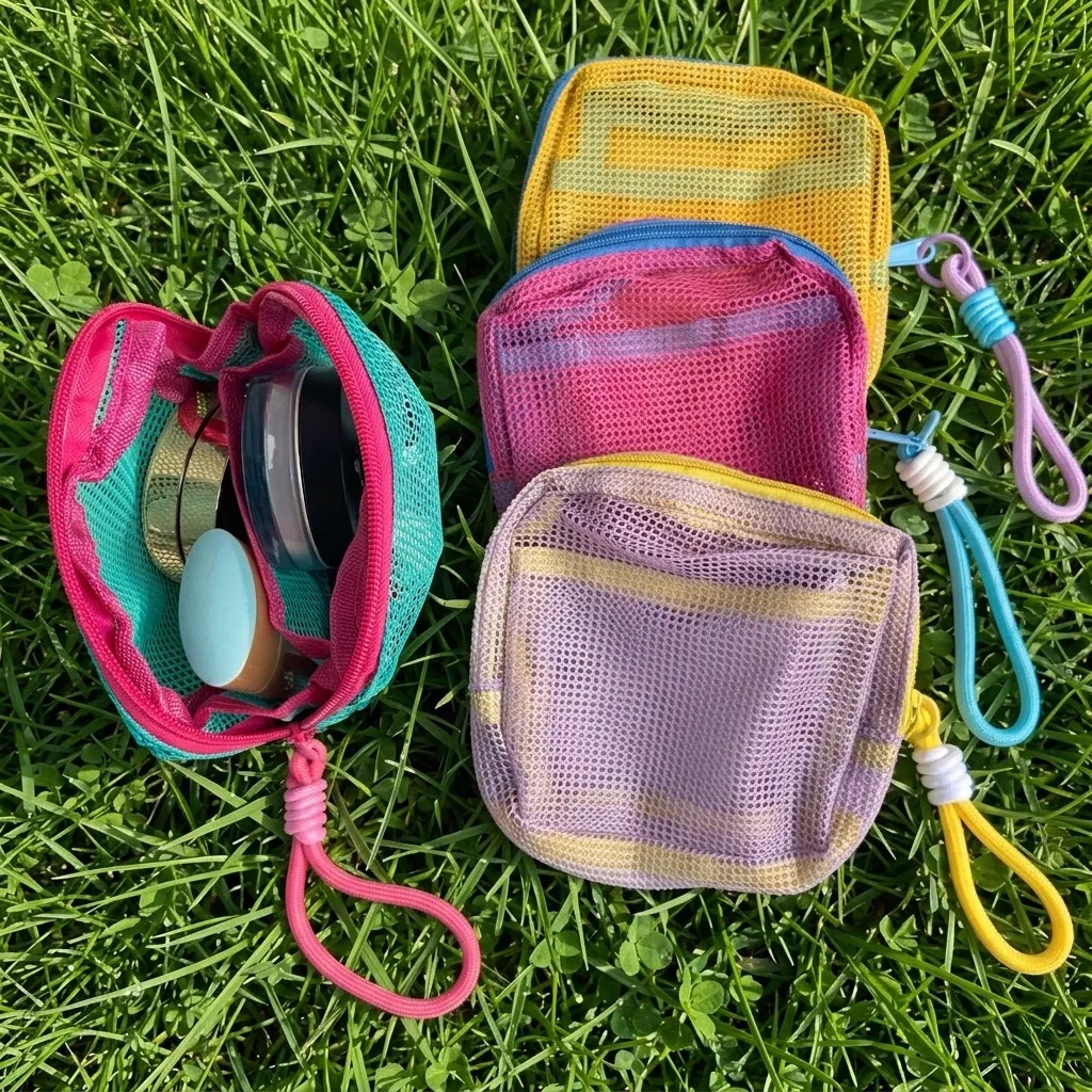 Mini Mesh Storage Bag Mesh Pouch Dopamine-Colored Travel Portable Charging Cable Lipstick Toiletries Mesh Cosmetic Bag Key Pouch