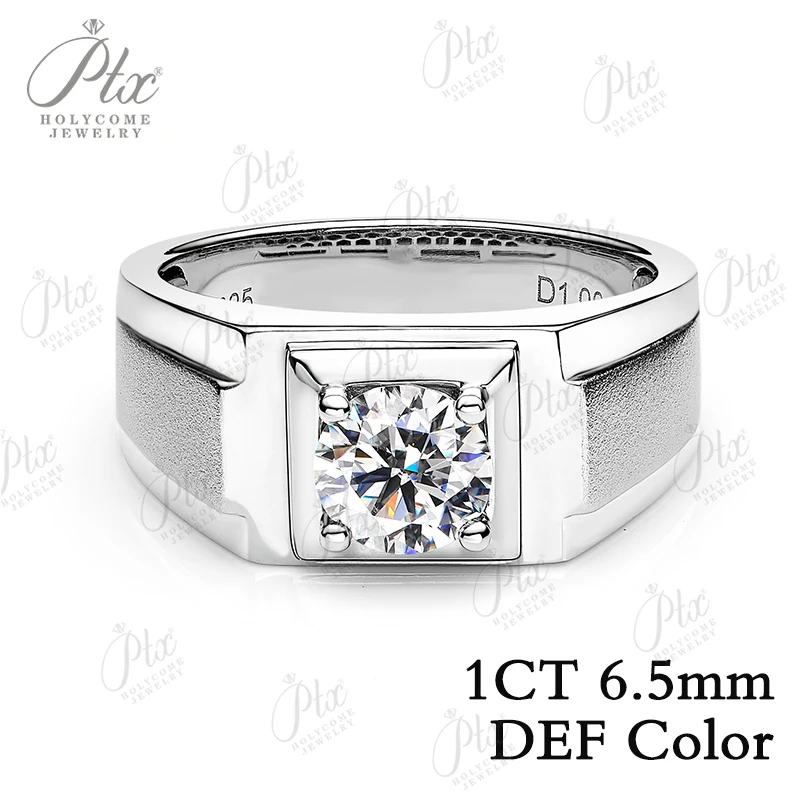 100% Real D Color Moissanite Ring For Men Sterling Silver 1 Carat Round Brilliant Diamonds Engagement Ring Male Wedding Jewelry