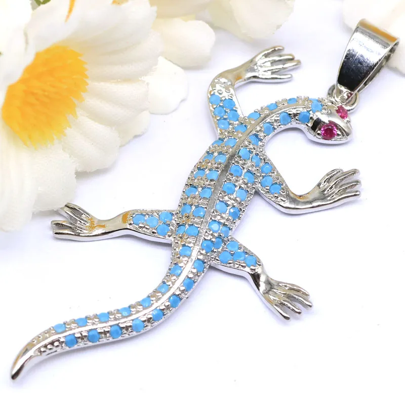 Buy 4 Get 1 Free 52x27mm Lizard 3.3g Tanzanite Blue Turquoise White Sapphire Orange Spessartine Garnet Silver Plated Pendant