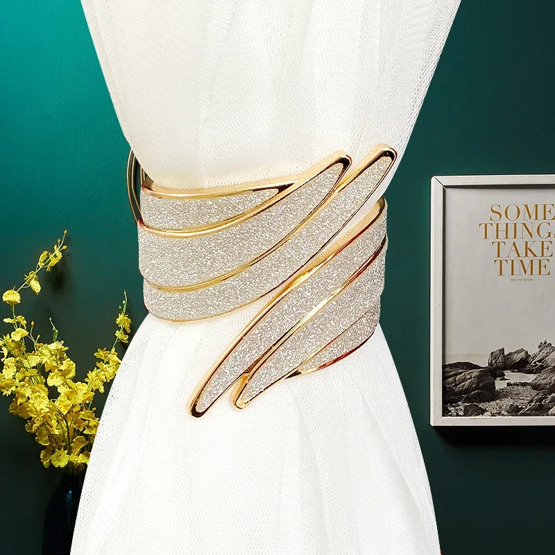 European Light Luxury Curtain Strap with Metal Inlaid Diamond Model Room Bedroom Living Room Soft Decorative Curtain Buckle