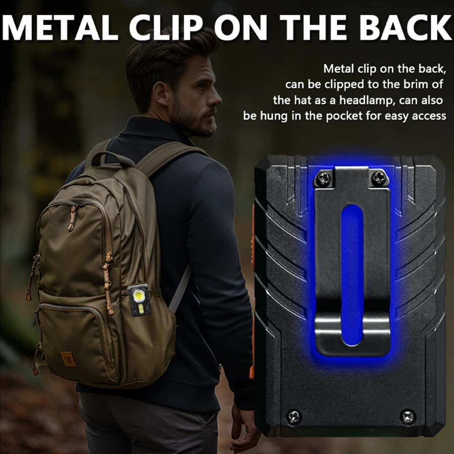 مصباح يدوي صغير محمول 2 * XPE USB C مصباح جيب قابل لإعادة الشحن COB الكاشف EDC المغناطيس الشعلة موجة التعريفي سترة مصباح