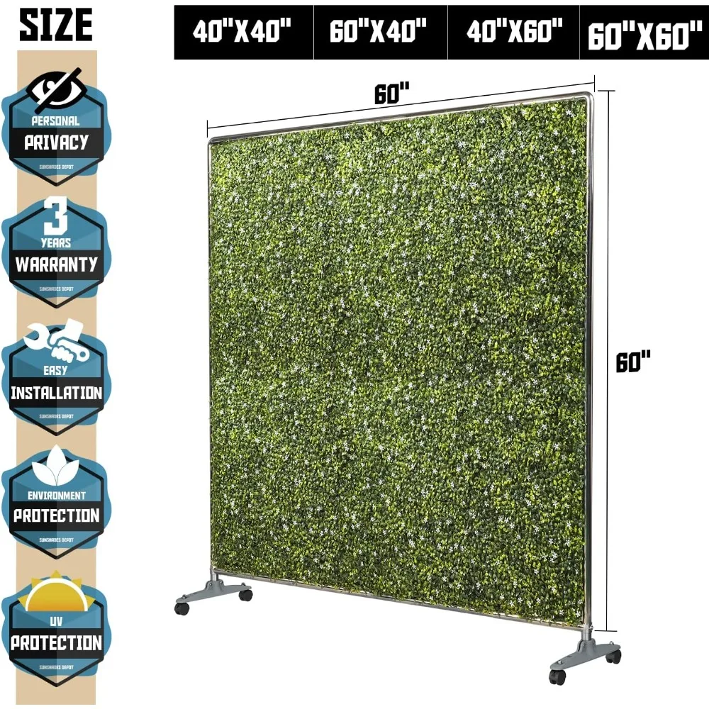 مقسم الغرفة 60 بوصة Hx60 W قسم غرفة الحائط المحمول ذو التحوط الصناعي، لوحات خشب البقس الخضراء سياج شاشة الخصوصية قائمة بذاتها #3