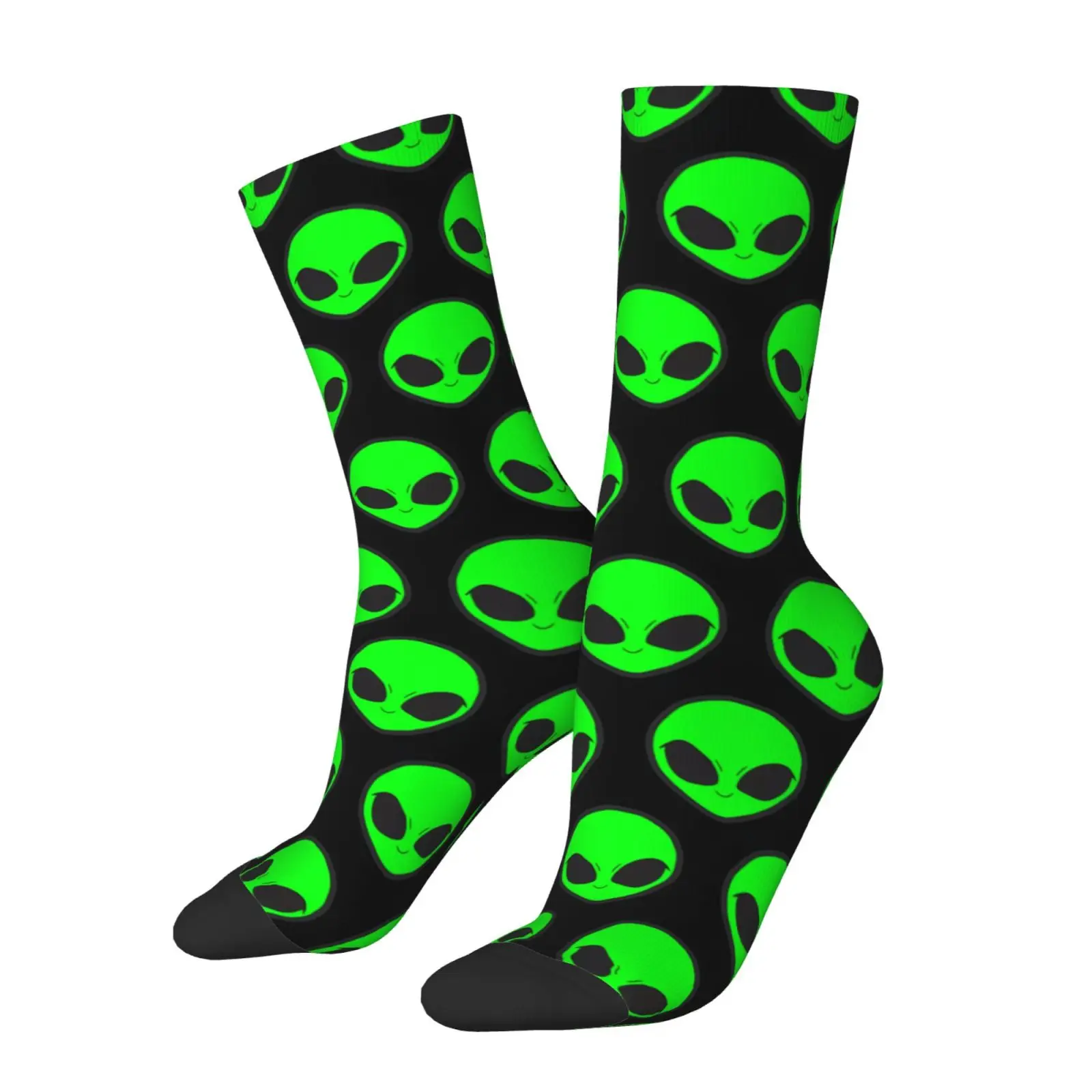 1 par de calcetines unisex Harajuku estilo vintage novedosos con patrón de cabeza de alienígena verde, calcetines de hombre con grafiti de moda