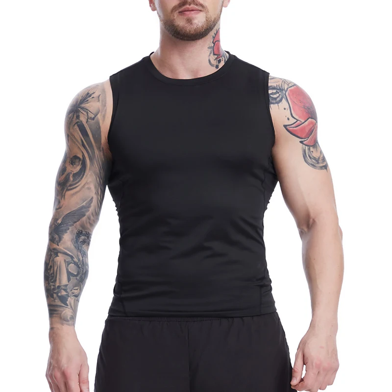 Men\'s Compression Tank Tops Gym Workout Running Sport Vest Summer Athletic Sleeveless Undershirt Base Layer Quick Dry Stretchy