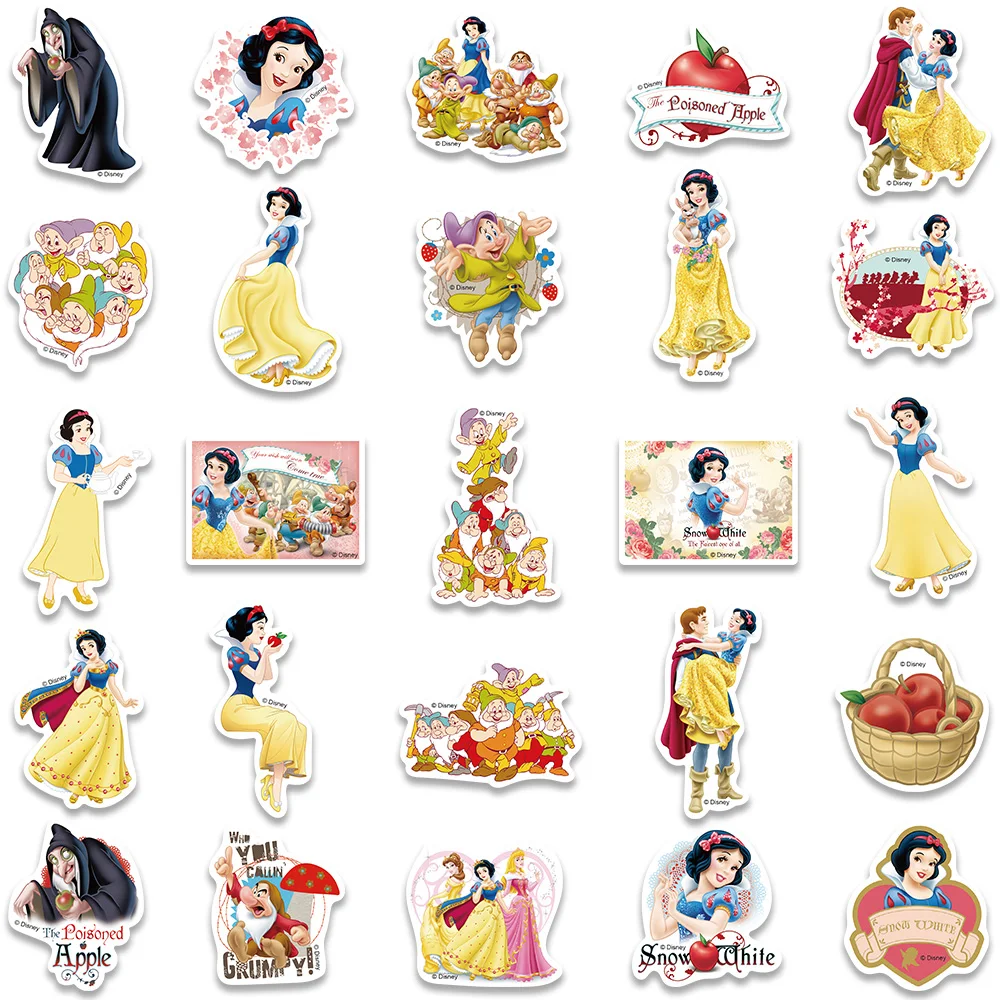 50PCS Disney Cute Snow White nani adesivi classici per cartoni animati decalcomanie estetiche Laptop Scrapbook Case frigo decorazione Sticker