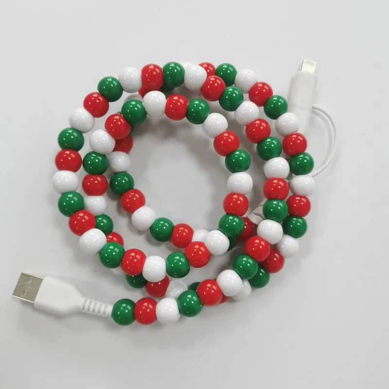 KUTOU 4in1 ビーズ付き充電ケーブル iPhone用 2025年 メリークリスマス ナビダッド 新年パーティー 女性/女の子向けギフト