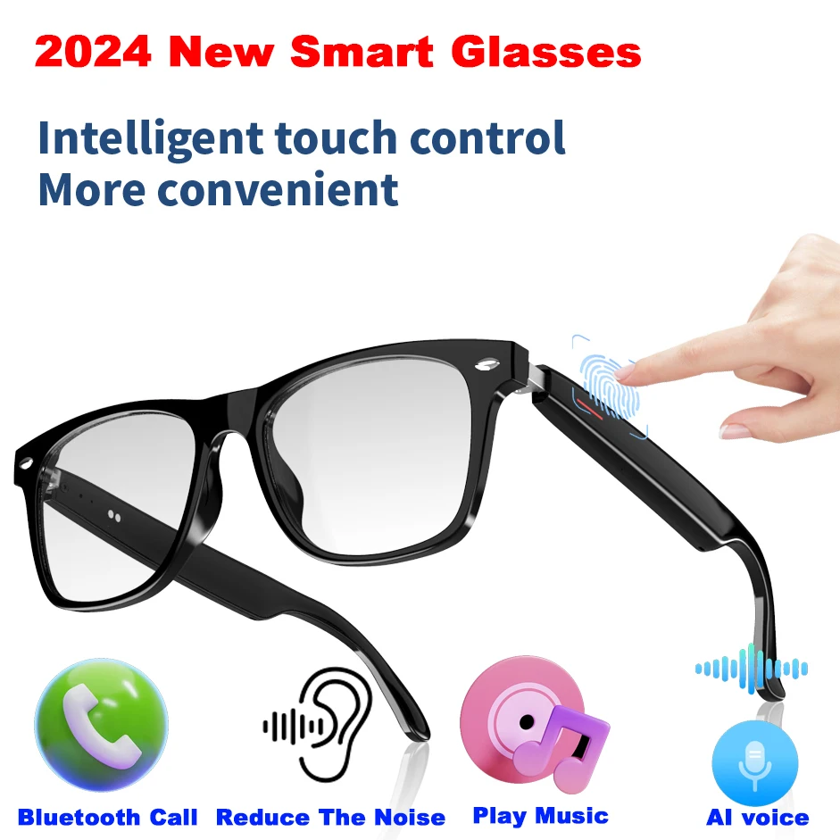 2024 New Smart Glasses Wireless Bluetooth Sunglasses Microphone Speakers Touch & Voice Assistant Compatible Glass for Men Women