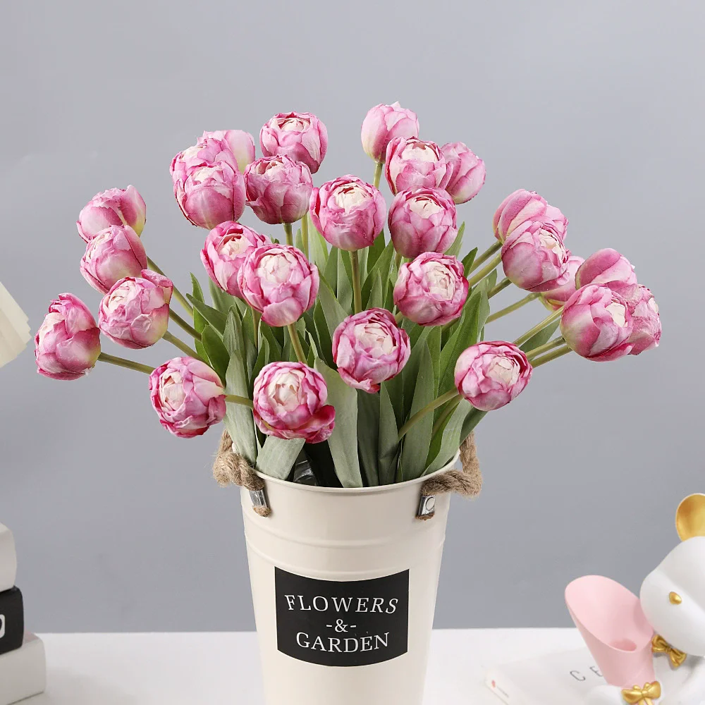 

Simulation 7-Head Burnt Edge Tulip Home Decor Hotel Dining Table Window Sill Decoration Project Bonsai Wedding Fake Flowers