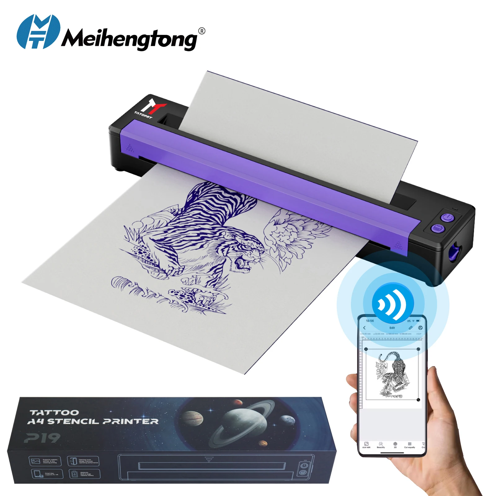 MHT-P19 New High Speed Tattoo Stencil Printer A4 Thermal Temporary Tattoo Printer Sticker Tattoo Machine Stripe Higher Clarity