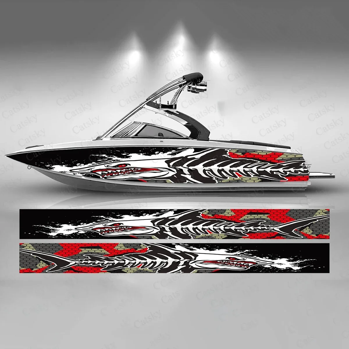 Angry Fish Bone Colorful Boat Sticker Fashion Custom Fish Boat-Sticker Vinyl Waterproof Boat Wrap Graphic Boat Wrap Decal