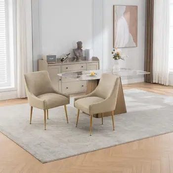 餐廳椅 人造皮革梳妝椅 兩把一組 中世紀風格 金屬椅腳 PU皮革軟墊 豪華裝飾椅 Li 10 最佳銷售 豪華餐椅 - №9