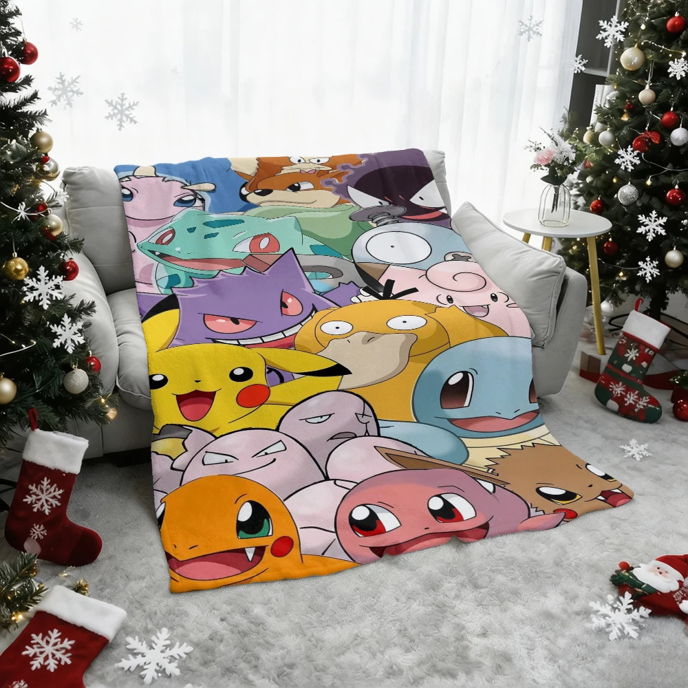 Pokemon Pikachu Gengar Bulbasaur Charmander Squirtle Psyduck Flannel Throw Blanket Soft Warm Blanket for Sofa Bed Home Decor Gif