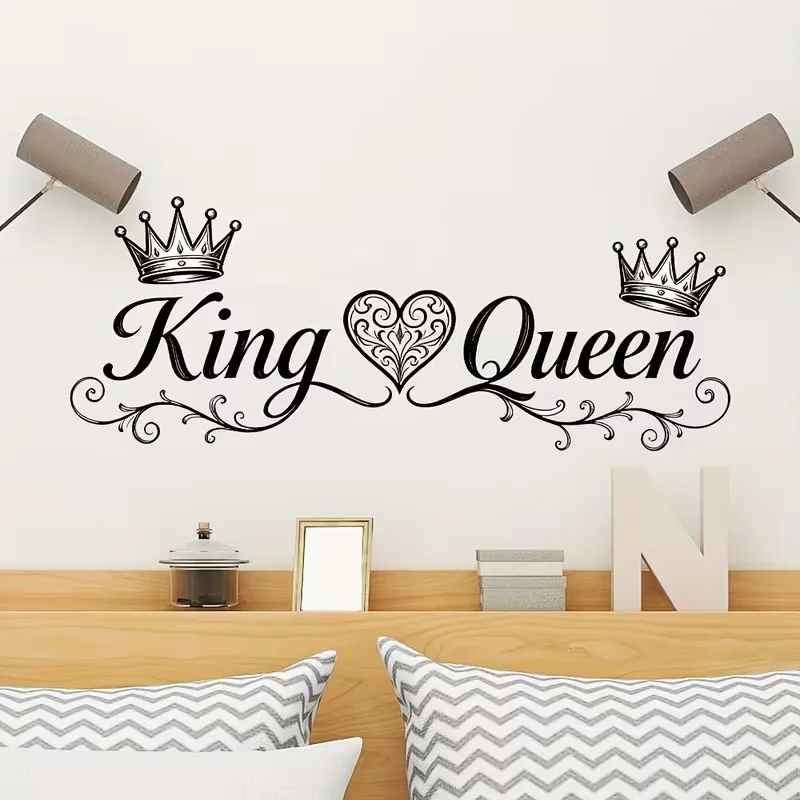 1pc King Queen Crown Hollow-Out Heart Wall Sticker, Waterproof Self-Adhesive and, for Master Bedroom Headboard, Living Room Sofa