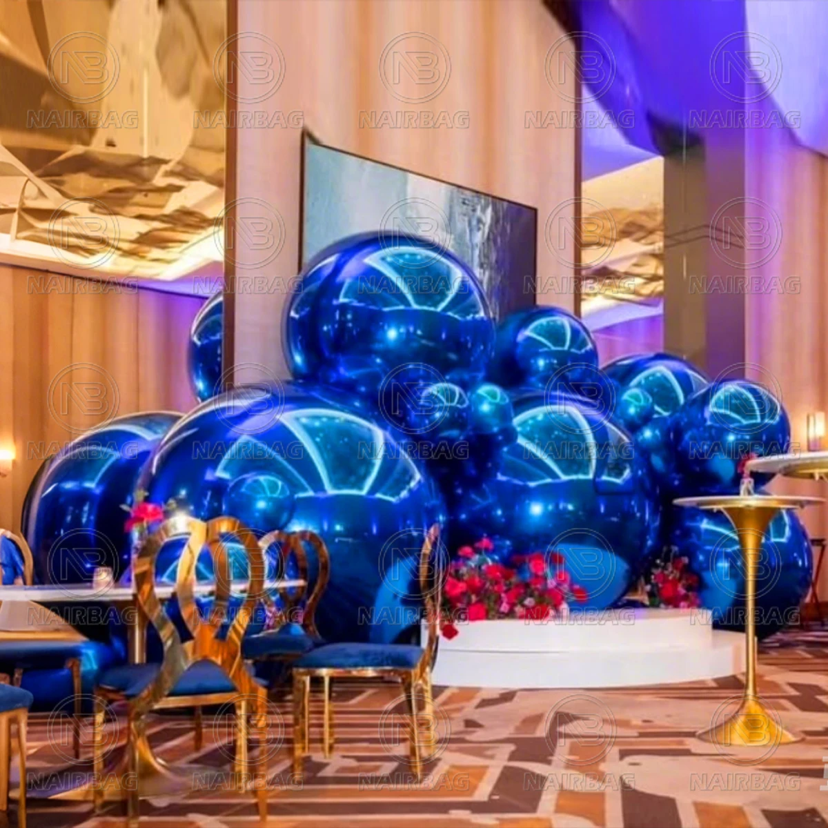 Blauwe Ballen Opblaasbare Spiegel Ballon PVC Reflecteren Giant Bubble Sphere Party Decor Grote Glanzende Ballen Opblazen Spiegel Kerstbal
