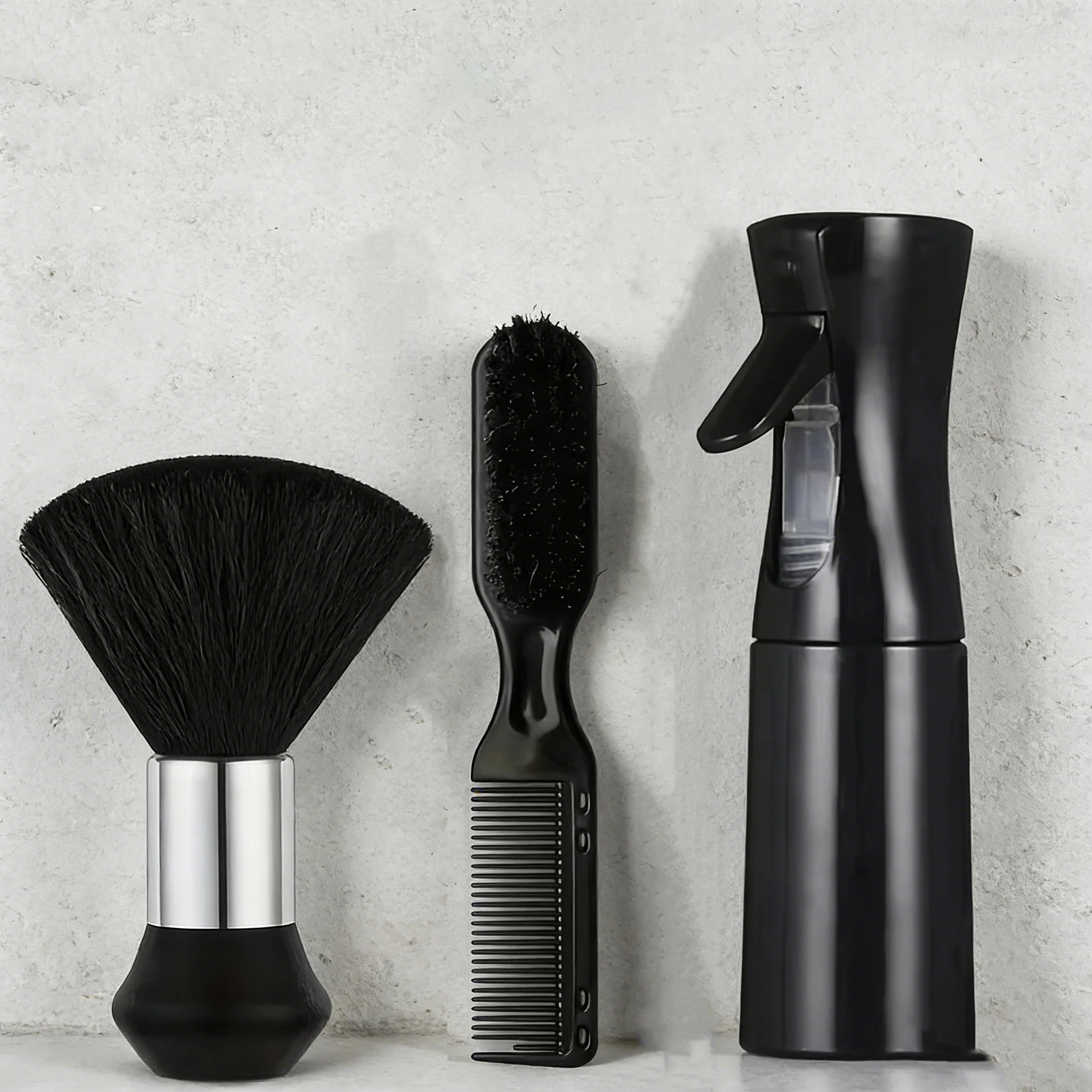 3-Piece Barber Hairdressing Kit Neck Cleaning Brush Double Sided Styling Comb Refillable Spray Bottle Salon Haircut Tools