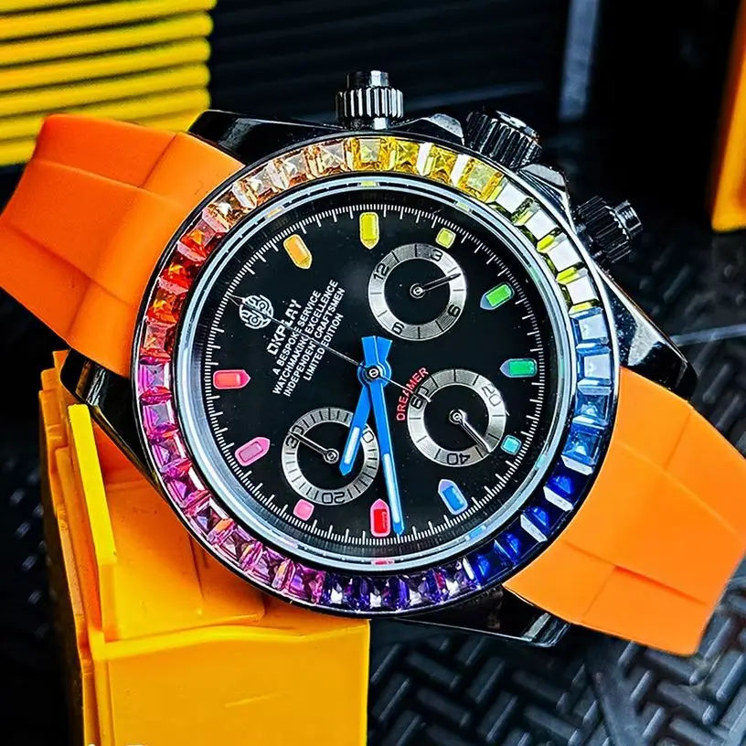 OKPLAY Men Chronograph Watch Pilot 39.5mm Quartz Wristwatch Sapphire Mirror 100M Waterproof VK63 Luminous