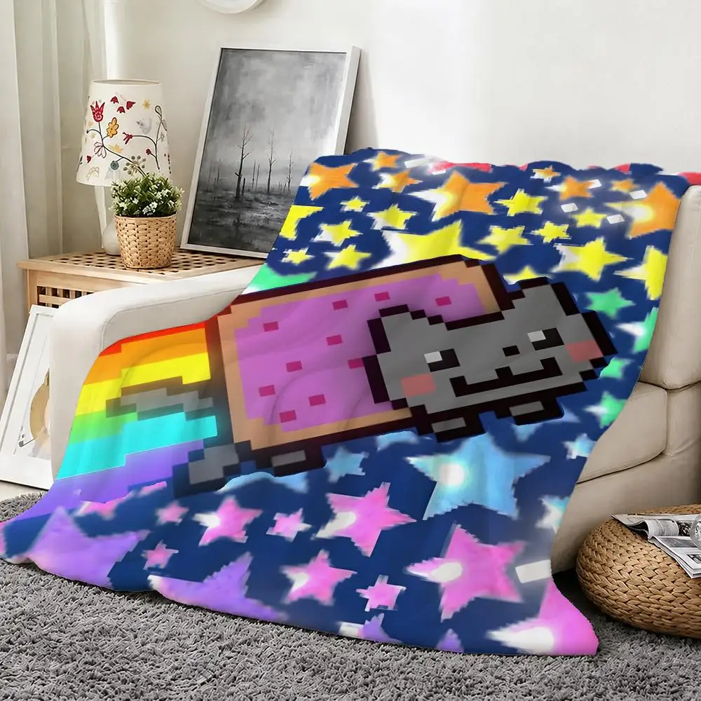 Anime Nyan Cat Throw Soft Warm Flannel Throw Blanket, Sofa Bed Cover, Picnic Travel Home Decor